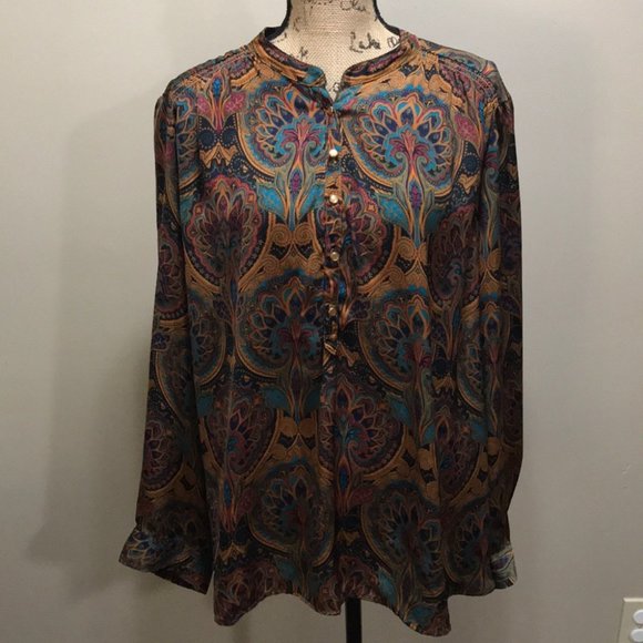 {Apt.9} Paisley Print Button Front Blouse - Picture 3 of 8